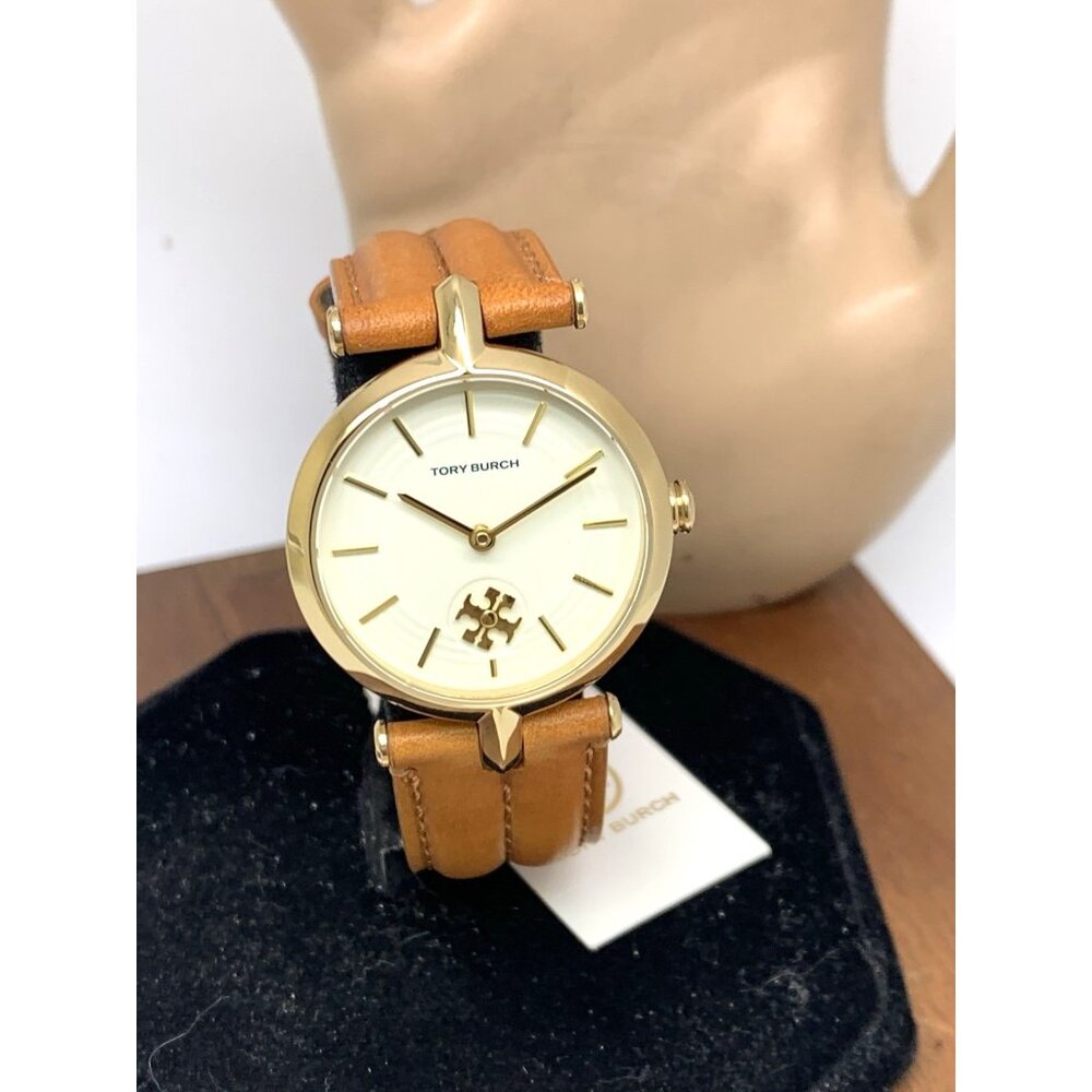 Tory Burch Womens Watch TBW2041 Quartz Cream Dial Gold Leather Band 30mm
